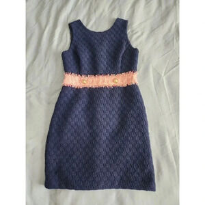 Sail to Sable STS Navy and Gold Tweed Shift Dress Fully Lined